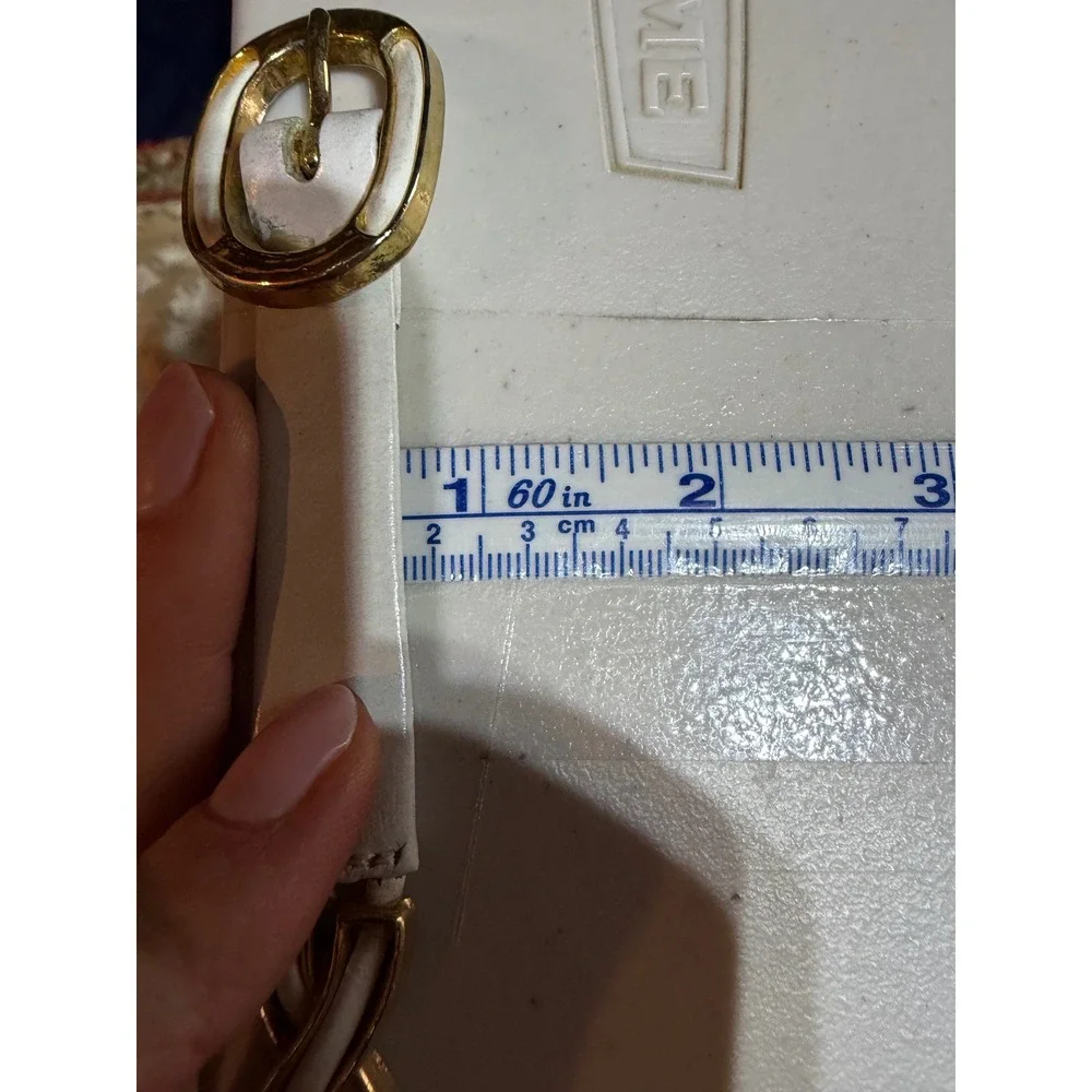 Calderon Leather Belt Womens S White‎ Gold Hardware Vintage Skinny Chic Luxury